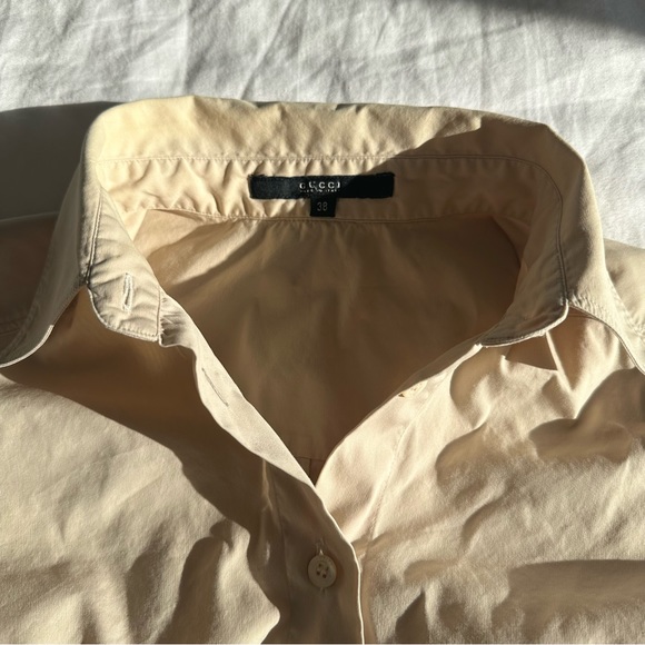 Authentic Vintage Gucci Classic Beige Fitted Style Button Down Shirt Size 38 - Picture 13 of 14